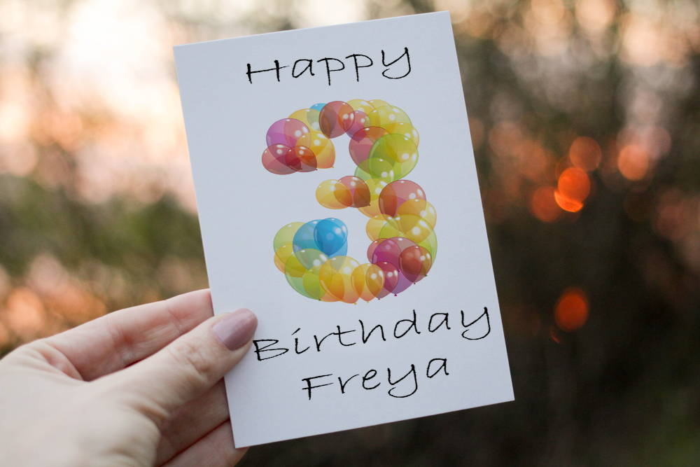 3rd Birthday Balloon Card, Card for 3rd Birthday, Birthday Card - Click Image to Close